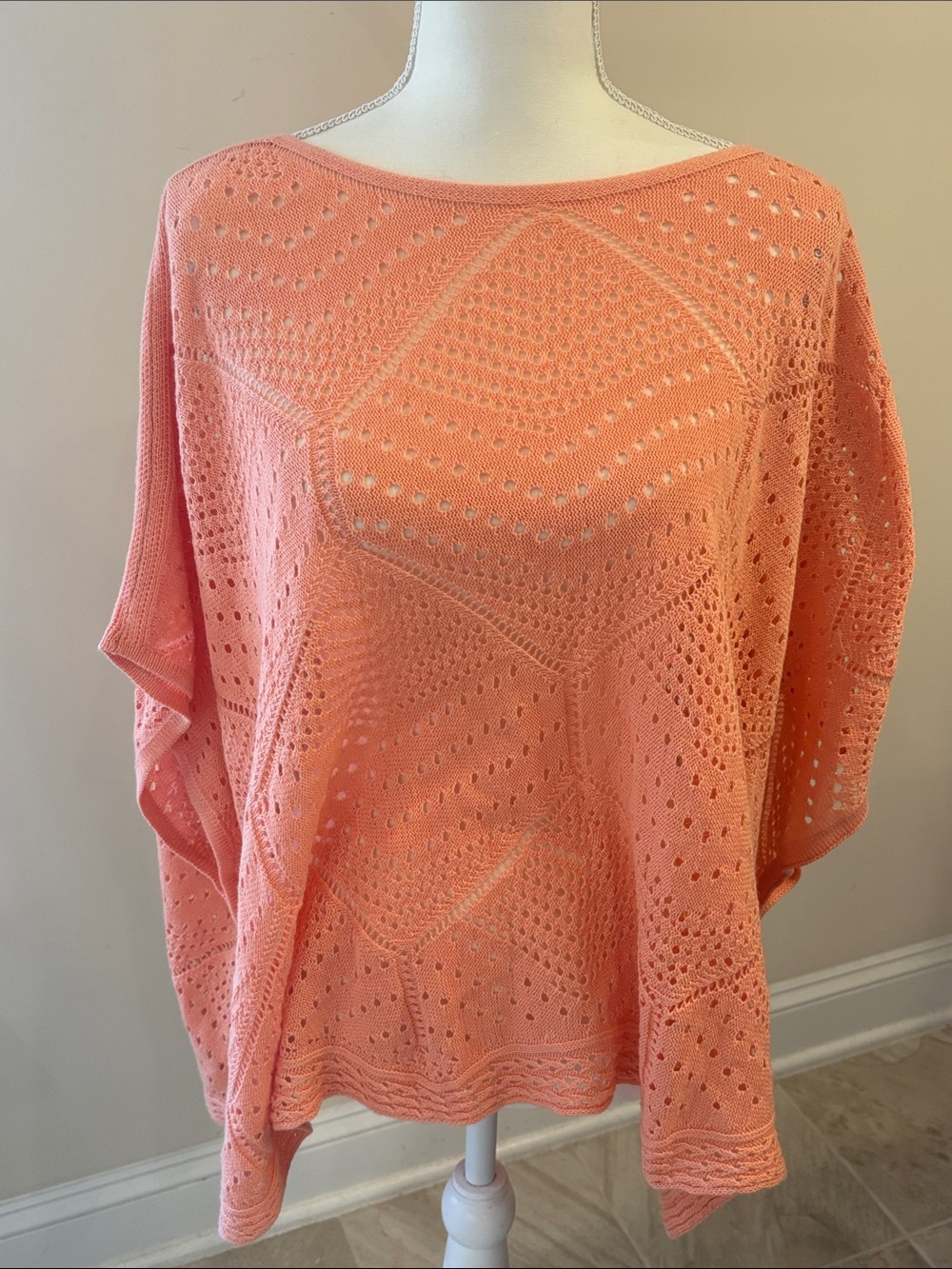 Chico's NWT Coral Open-Knit Poncho Sweater